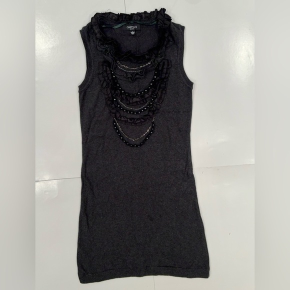 CHETTA B  detailed front sweater knit dress charcoal grey beads - Picture 12 of 13